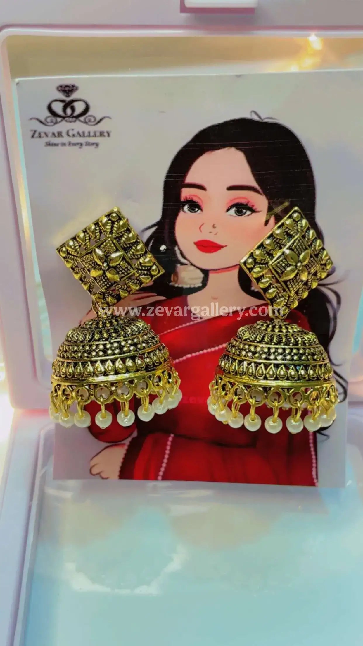 Festive Partywear Antique Gold Jhumka Earrings with Pearl Detailing