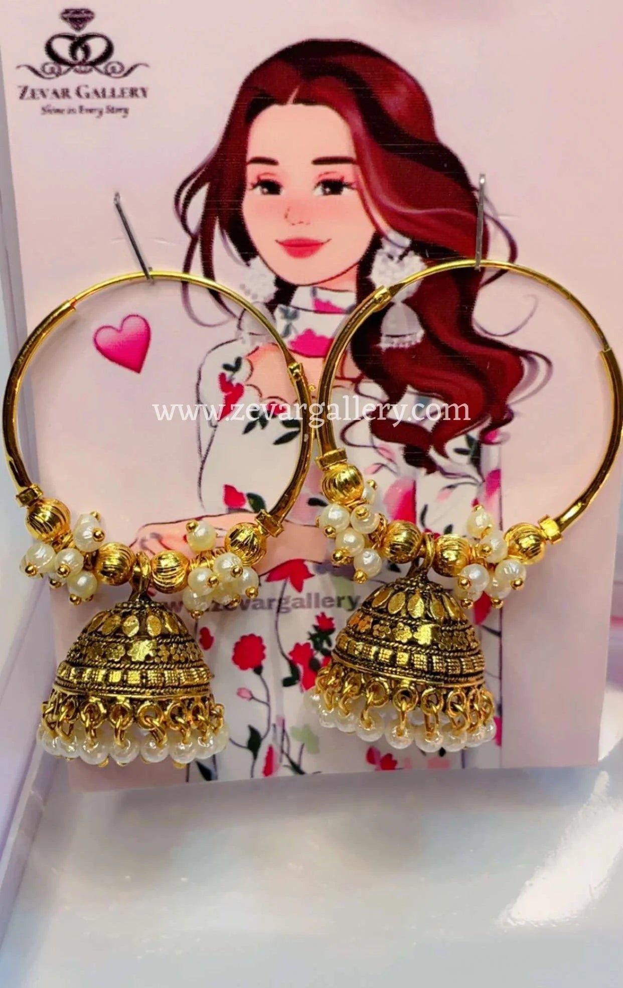 Golden Indian Style Jhumka Earrings with Pearls & Bali Hoop Ring – Zevar Gallery